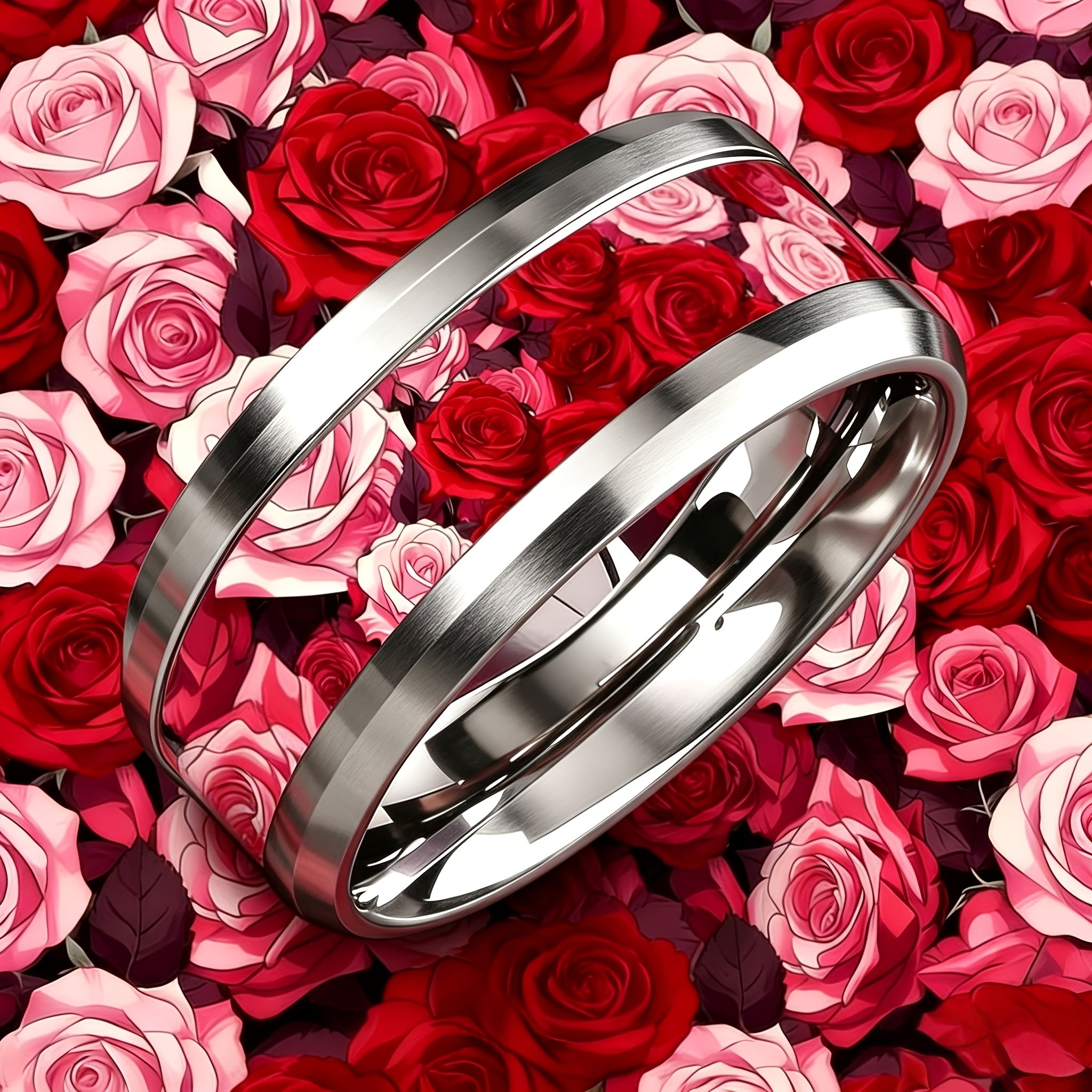 Romantic Two-Tone Rose Heart Ring, Light Luxury Design